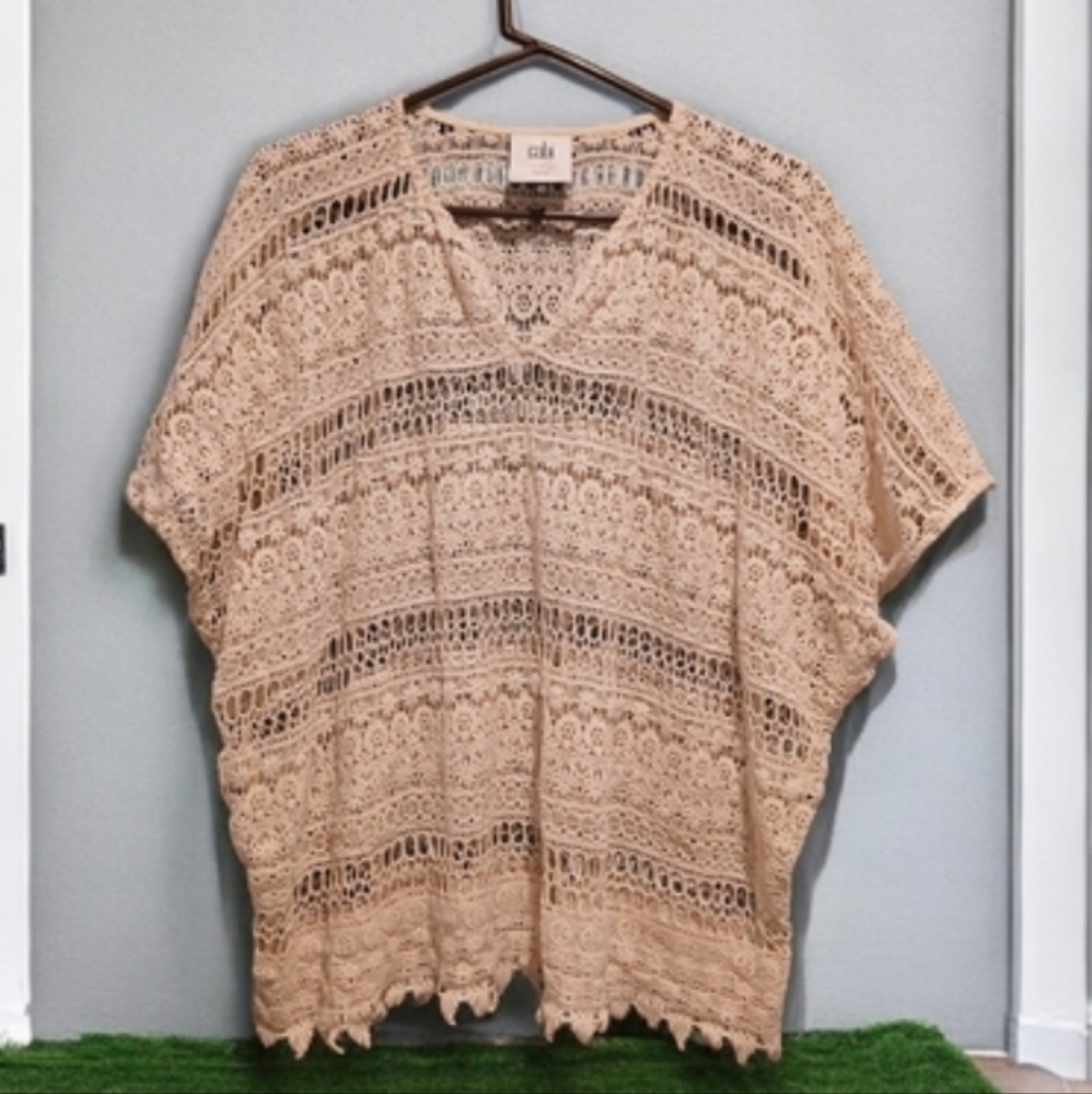 Cabi Love Carol Oversized Slouch Crochet Cream Beige Lagenlook Coastal Grandma